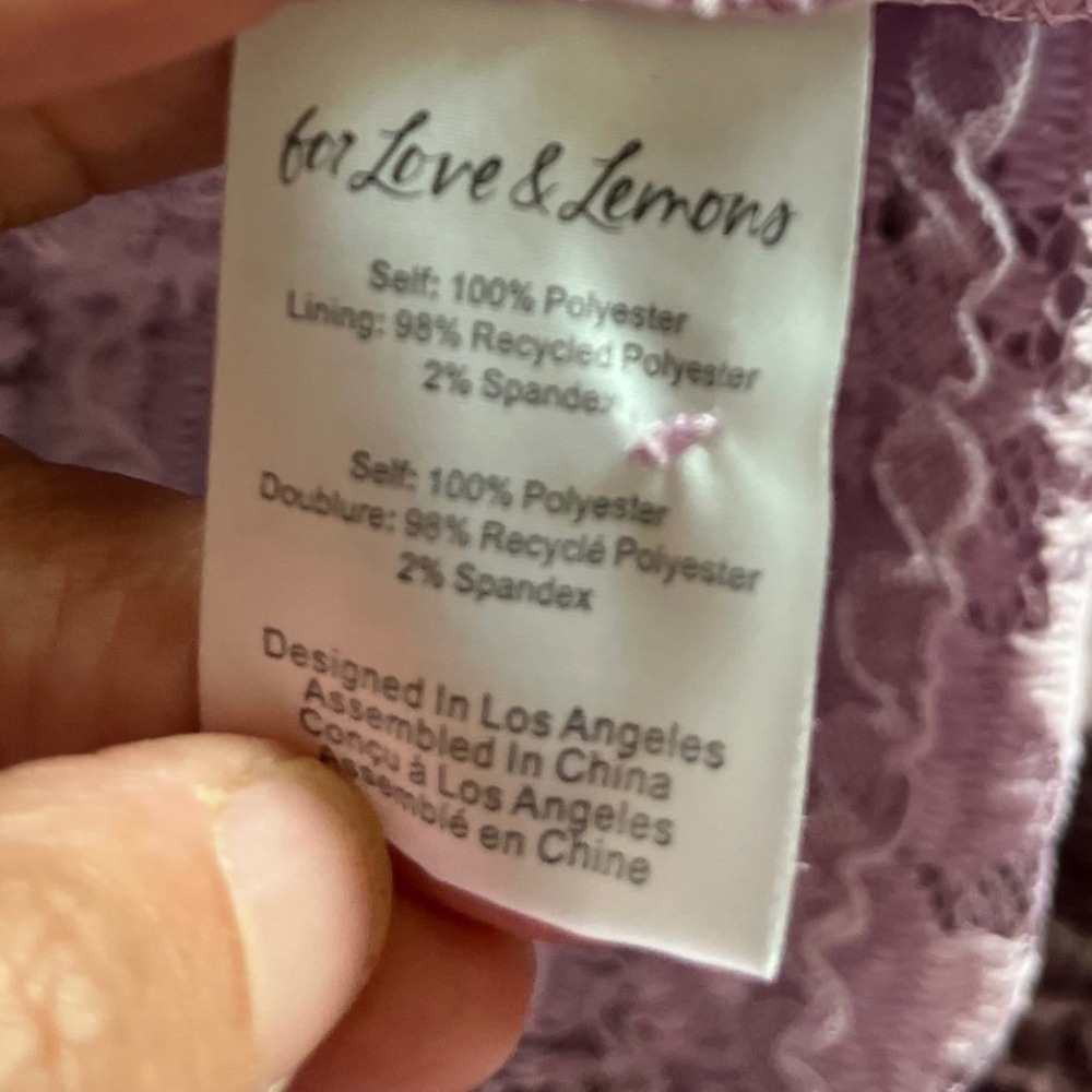 For Love & Lemons Lavender Floral Lace Ruffle Tie Front Crop Top Purple Medium - Picture 6 of 8